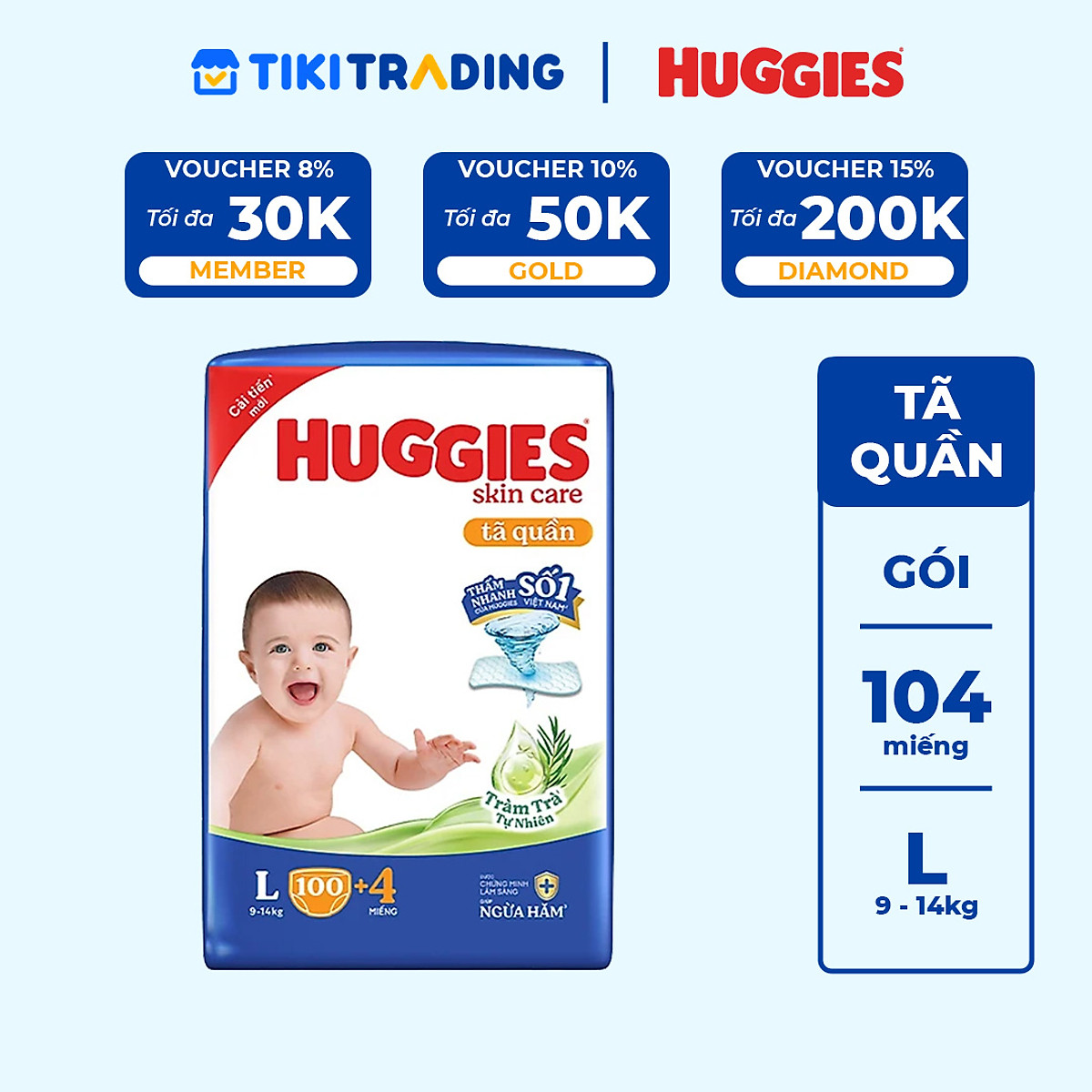 Gói tã quần Huggies Skin Care Mega Jumbo size L100 miếng