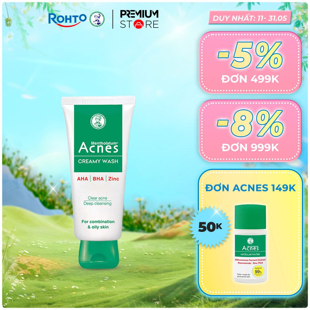 Sữa rửa mặt Acnes Creamy Wash 100g dạng túp ngăn ngừa mụn