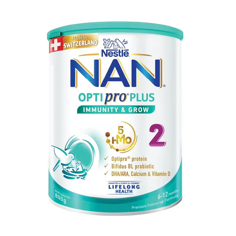Lon sữa Nestlé NAN OPTIPRO PLUS 2 800g nhập khẩu Thụy Sĩ mặt trước
