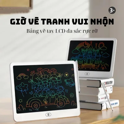 Bảng vẽ tự xóa màn hình LCD đa màu sắc - Đồ chơi phát triển tư duy cho trẻ KÈM PIN + BÚT VẼ bangtuxoa