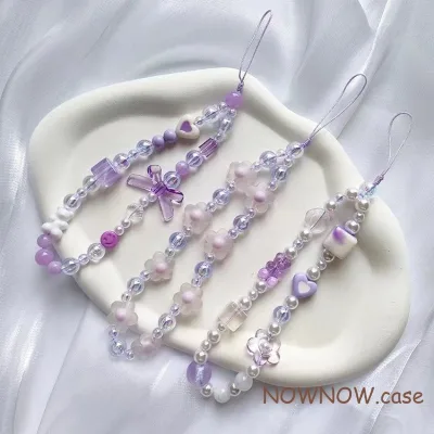 Tương thích Với tất cả các mẫu vỏ điện thoại Vỏ điện thoại nơ pha lê màu tím đơn giản Vòng đeo tay mặt dây chuyền hình gấu hoa cá nhân có dây đeo vỏ điện thoại để ngăn ngừa mất mát