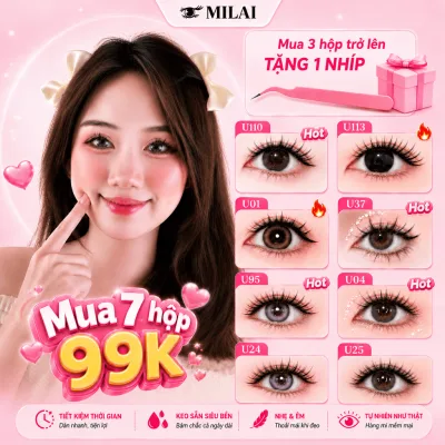 Mi giả sẵn keo MILAI, mi tự dính, tặng kèm nhíp khi mua từ 3 hộp