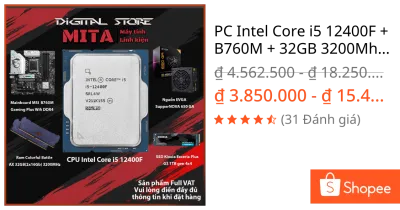 PC Intel Core i5 12400F + B760M + 32GB 3200Mhz Bộ PC lắp ráp MITA EXCUTE CPU i5 12400F New Tray bảo hành 36T