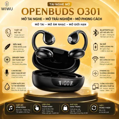 Open-Ear Rhythmair Wireless Headphones ™ Enc Pro Bluetooth 6.0 Wiwu Openbuds O301 - 360 Sound ° 11mm Driver - 4 Mic Enc - 56 Hour Battery Life - Anti-Reflection Ds3.0 - Ipx5 Waterproof