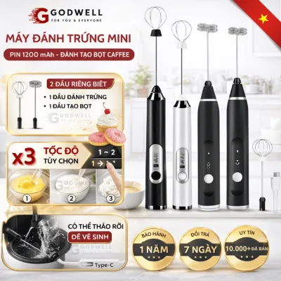 Máy tạo bọt cafe, Que đánh trứng mini cầm tay không dây pha chế 3 tốc độ, pin sạc USB cao cấp