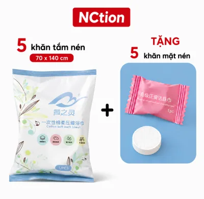 Combo 5 Packs of Large Compressed Travel Towels 70X140Cm, Disposable Cotton Compressed Paper Towels for Fast Water Absorption and Convenience