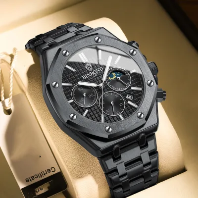 Đồng Hunan binbond B04 running full 6 needle alloy steel calendar date luminous needle luminous night design luxury 3atm waterproof dynamic styling and gentlemanly