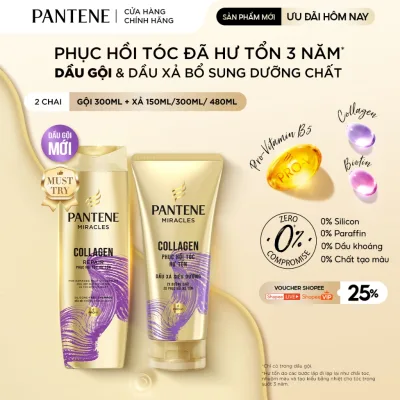 Combo 2 Gội 0% Silicone & Xả Siêu Dưỡng PANTENE MIRACLES Bổ Sung Dưỡng Chất Cho Tóc 300ML+480ML/300ML/150ML