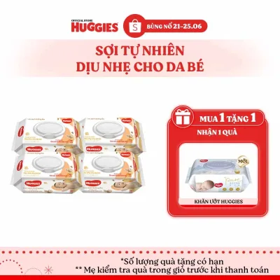 Combo 4 gói khăn ướt Huggies Bơ hạt mỡ (dưỡng da) cao cấp, dày dặn, mềm mịn cho bé (72 miếng/gói)