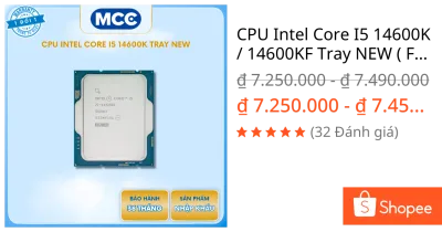 CPU Intel Core I5 14600K / 14600KF Tray NEW ( Full VAT )
