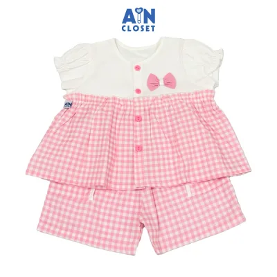 Bộ quần áo Ngắn bé gái họa tiết Caro Hồng Nơ Cotton - AICDBGOTK7DV - AIN Closet