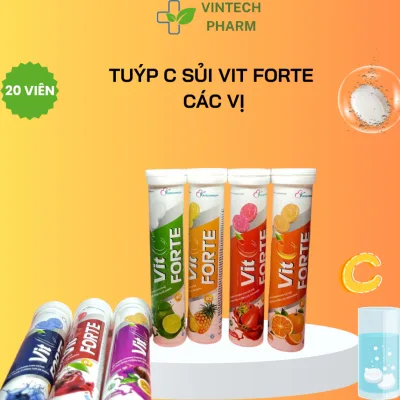 Viên sủi Multivitamin bổ sung vitamin C và khoáng chất,mẫu VIT C FORTE tuýp 20 viên hương hoa quả 7 vị