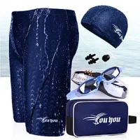 Set đồ bơi nam full 5 chi tiết kèm túi đựng, Quần bơi da cá + Kính bơi + Mũ + Bịt tai + Kẹp mũi, hàng xịn đẹp chuẩn | BN009