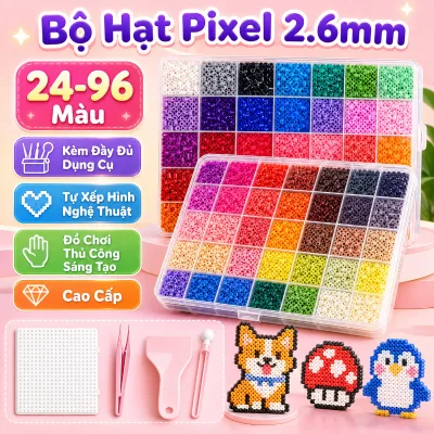 Bộ Hạt Pixel 2.6Mm Cao Cấp 24-96 Màu, Kèm Đầy Đủ Dụng Cụ, Đồ Chơi Thủ Công Sáng Tạo Cho Bé Tự Xếp Hình Nghệ Thuật