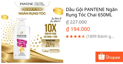Dầu Gội PANTENE Ngăn Rụng Tóc Chai 650ML