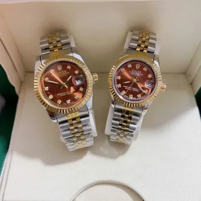 Lroel Men's and Women's Couple Watch Size 40/32mm, Date Calendar, Fashionable, Luxurious, Waterproof Stainless Steel, Good, 12-Month Warranty