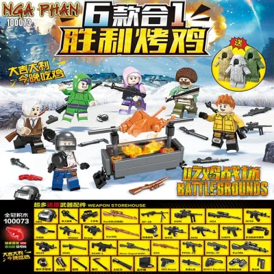 Complete Set of 6 Pubg Game Characters Grilling Winter Chicken Guan Guan Moc DIY Assembling Puzzle Toys