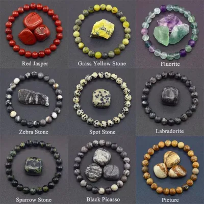 8mm May Mắn Chữa Bệnh Đá Tự Nhiên Vòng Tay Đá Rhodonite Hoa Hồng Thạch Anh Xanh Ngọc Thạch Anh Thạch Anh Tím Hematite Vòng Tay Dành Cho Nữ Nam Trang Sức Quà Tặng