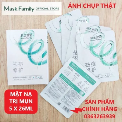 MASK FAMILY Hộp 05 Mặt nạ giảm mụn 26ml chăm sóc da mụn giảm thâm dưỡng ẩm và phục hồi da tổn thương