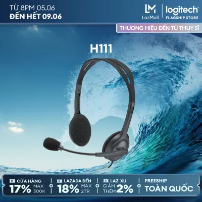 Tai nghe chụp tai Logitech H111 - 1 jack 3.5mm, Mic khử giảm tiếng ồn, trọng lượng nhẹ, âm thanh nổi