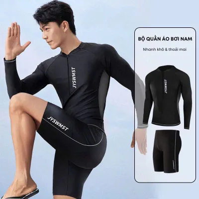 Đồ bơi Nam đi biển 2 mảnh quần đùi 2 lớp áo tay dài dáng thể thao năng động JYSWMST  MS-09