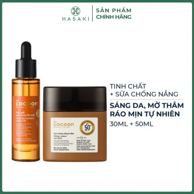 Combo Cocoon Hung Yen Turmeric Essence X2.2 30ml + Hasaki Winter Melon Sunscreen Milk 50ml Genuine Product