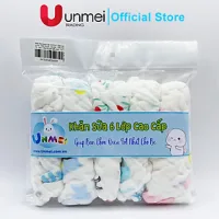 Khăn Sữa Cotton Unmei 6 lớp cho Bé, 30x30cm, Khăn Vải Xô Dày dặn, Thấm Hút Tốt, Màu Trắng Hoa văn ngẫu nhiên