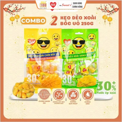 2 Gói Kẹo xoài xanh bóc vỏ ILU 250g/450g chiết xuất xoài tự nhiên, đồ ăn vặt kẹo dẻo bánh ống quế