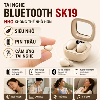 Tai Nghe Bluetooth SK19 & SK18 Chất Lượng Âm Thanh Cao, Mini, tai nghe Không Dây nhét tai chính hãng BH 6 tháng, ZINIA