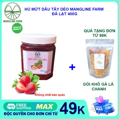 Mangline Farm Da Lat's Clean, Soft Strawberry Jam, Homemade Product, 400g Jar. Domestic Snacks to Eat with Bread, Very Delicious, Safe and Hygienic, Da Lat Specialty.