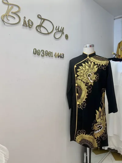 Áo dài nam rồng đen