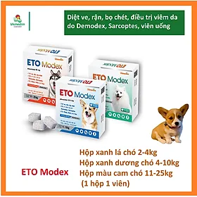 Vemedim ETO Modex viên uống diệt ve, rận, bọ chét, viêm da do Demodex, Sarcoptes cho chó