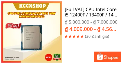 [Full VAT] CPU Intel Core i5 12400F / 13400F / 14400F Tray New ( không kèm quạt) - làm việc giải trí, tiết kiệm