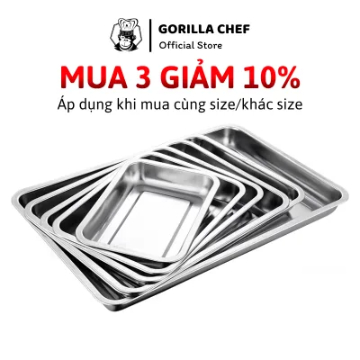Khay inox đựng thức ăn sâu 2cm, 4.8cm Gorilla Chef mâm cơm, khay nướng bánh, khay nhà bếp bằng inox