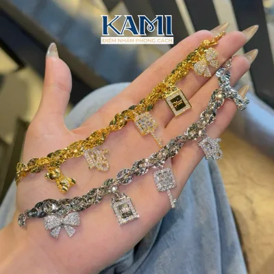 Lắc tay xoắn lá gắn charm IOR Kami trang sức sỉ