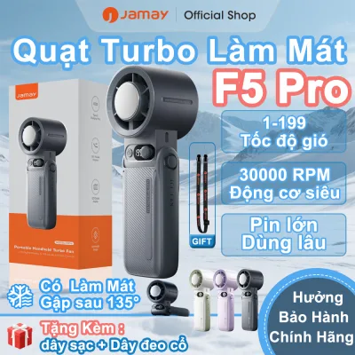 JAMAY Quạt cầm tay có thể sạc lại với có Sò lạnh 199 tốc độ gió Pin lớn 24h sử dụng Gập 180° màn hình LED F5PRO B