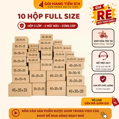 10 Hộp carton đối khẩu đóng hàng full size, hộp giấy carton nhiều kích thước giá rẻ
