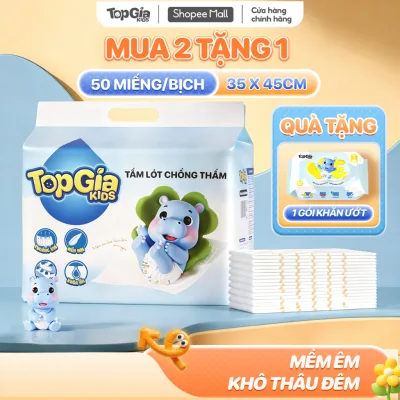 Tấm Lót Chống Thấm Dùng Một Lần Cho Bé TOPGIAKIDS 50 Miếng 35x45cm, Miếng Lót Thay Tã, Miếng Lót Chống Thấm Sơ Sinh