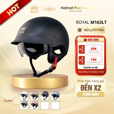 Mũ Bảo Hiểm Nữa Đầu Royal M163 Kính Đen Lưỡi Trai, Nón Bảo Hiểm1/2 Nam Nữ Kính Âm Bảo Hành 12 Tháng