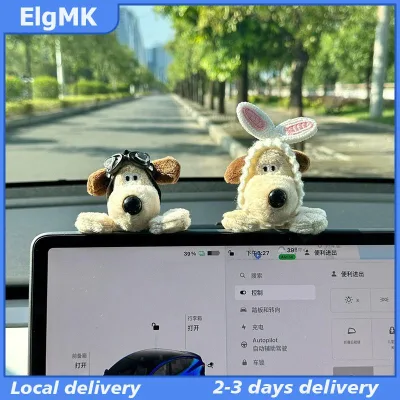ElgMK Dễ thương phim hoạt hình con chó con búp bê sang trọng xe trang trí nội thất xe hơi màn hình trung tâm giao diện điều khiển trang trí tự động phụ kiện