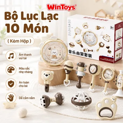 Đồ Chơi Nhạc Cụ Lục Lạc 10 Món Cho Bé Sơ Sinh An Toàn, Xúc Xắc Trống Kèn Phát Triển Giác Quan 10 Món