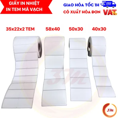 COMBO 10 - Cuộn Giấy In Tem Nhiệt 58x40 50x30 40x30 35x22 Tem 2 Hàng, Giấy In Tem Trà Sữa In Mã Vạch