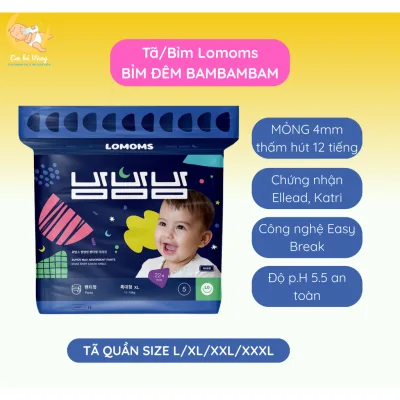 Tã/bỉm Lomoms BamBamBam, bỉm đêm cao cấp bỉm nội địa Hàn Quốc thấm hút nguyên đêm