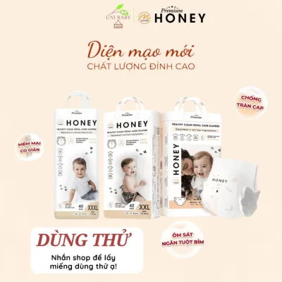 Tã bỉm Honey Premium quần và dán chính hãng cho bé đủ size, mẫu mới siêu mềm mịn, đai quần co giãn