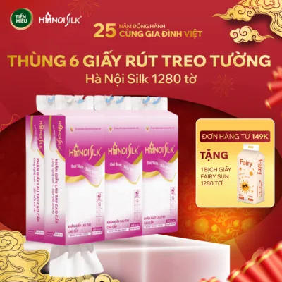 Thùng 6 Bịch Giấy Rút Treo Tường HANOISILK Bền Dai Tiết Kiệm Từ Bột Giấy Nguyên Chất, 1280 Tờ [TẶNG KÈM MÓC TREO]