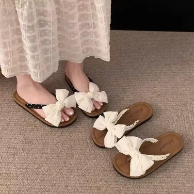 Dép Nữ Xỏ Ngón Đế Phẳng Hình Nơ Đi Hàng Ngày, Đi Biển-Dép Kẹp Nữ Dáng Xinh 36-41 Giay zep Store-DXN