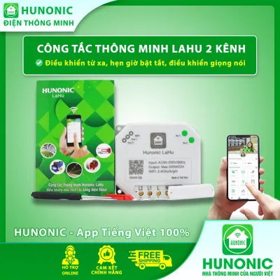 Công tắc thông minh Hunonic Lahu 2 kênh (500W/1 kênh) - Điều khiển bật tắt thiết bị từ xa