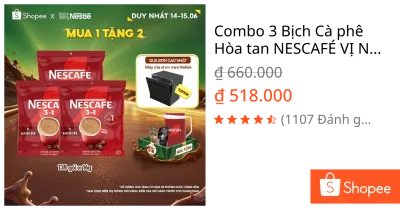 Combo 3 Bịch Cà phê Hòa tan NESCAFÉ VỊ NGUYÊN BẢN 46 gói Đậm Thơm Hoàn Hảo