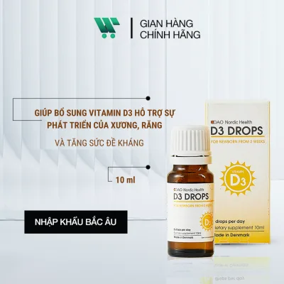 Thực phẩm bảo vệ sức khỏe Dao Nordic Health D3 Drops [10 ml] - Dung dịch giúp bổ sung vitamin D3 hỗ trợ sự phát triển xương, răng & tăng cường sức đề kháng cho trẻ em