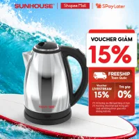 Ấm siêu tốc 1.5L SUNHOUSE Happy Time HTD1055 - Tự ngắt khi nước sôi, cạn nước - Tay cầm chống nóng, thân inox không gỉ